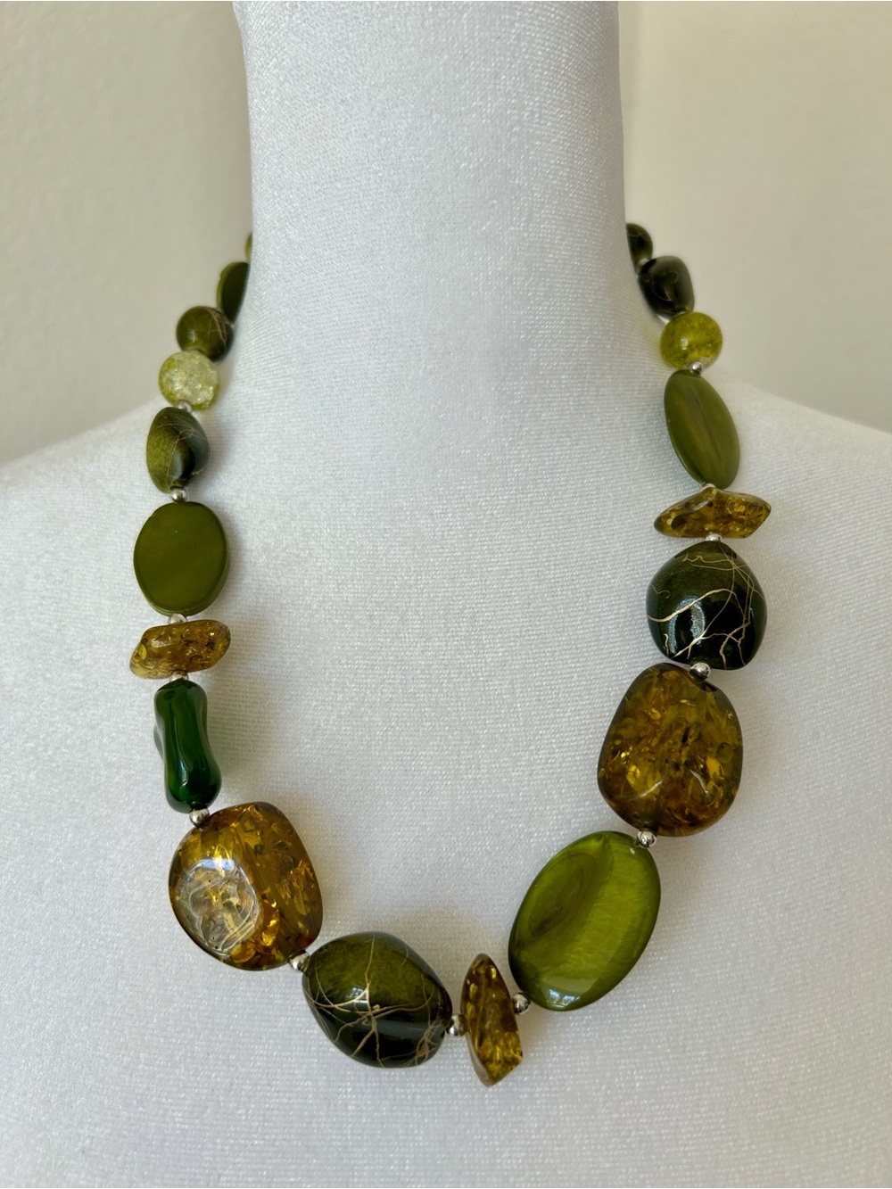 Green and Amber Stone Beaded Necklace